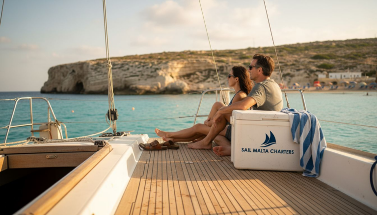 Couple relaxing on Malta sailboat deck