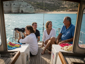 Travelers relaxing on Malta sailing boat
