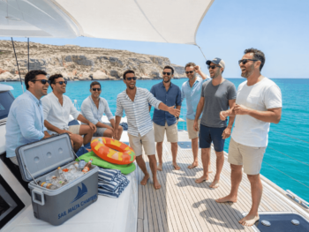 Friends laughing on Malta yacht bachelor party