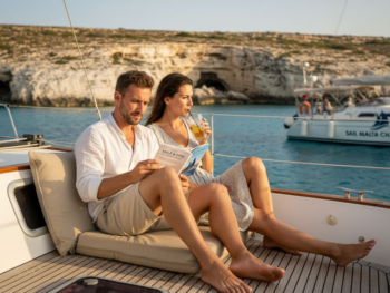 Couple relaxing on Malta yacht deck