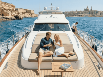 Couple relaxing on luxury yacht off Malta